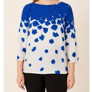 L.K.Bennett Lasa Poppy Silk Top Womens 10 Blue‎ Floral Office Minimalist Summer